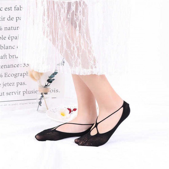 Women Non Slip Invisible Low-Cut Ankle Socks Hollow Out Socks Cute Boat Socks