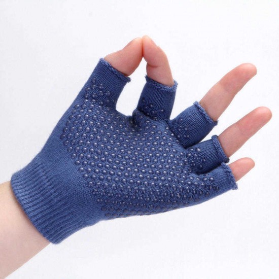 Women Non Slip Sporty Style Design Fingerless Yoga Gloves Cotton Open Figure Glove