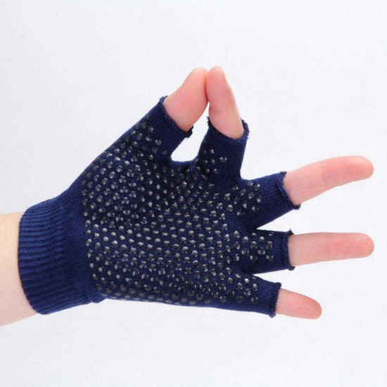 Women Non Slip Sporty Style Design Fingerless Yoga Gloves Cotton Open Figure Glove