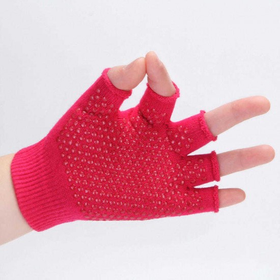 Women Non Slip Sporty Style Design Fingerless Yoga Gloves Cotton Open Figure Glove