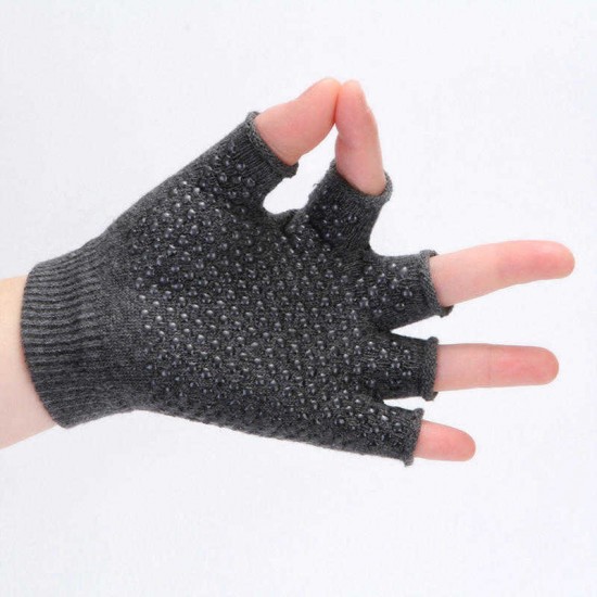 Women Non Slip Sporty Style Design Fingerless Yoga Gloves Cotton Open Figure Glove