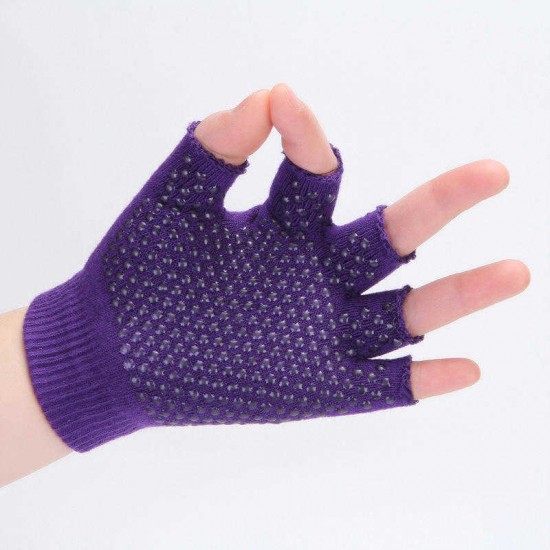 Women Non Slip Sporty Style Design Fingerless Yoga Gloves Cotton Open Figure Glove