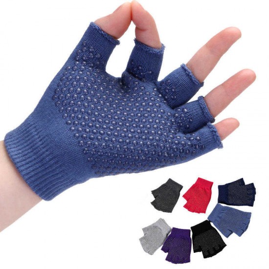 Women Non Slip Sporty Style Design Fingerless Yoga Gloves Cotton Open Figure Glove