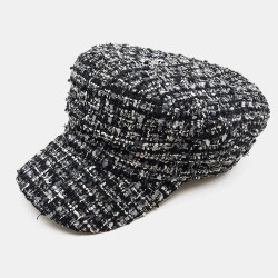 Women Octagonal Hat Tweed Solid Color Lattice Warm Navy Cap Flat Hats
