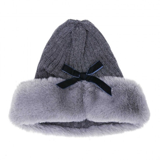 Women Outdoor Cold-Proof Thickening Artificial Rabbit Fur Knit Hat Tapered Beanie Cap