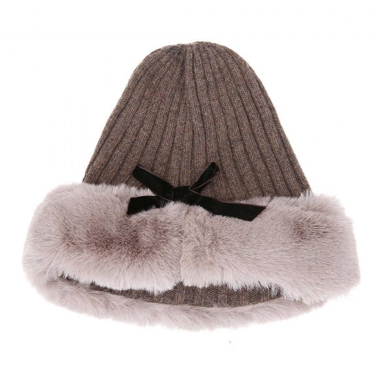 Women Outdoor Cold-Proof Thickening Artificial Rabbit Fur Knit Hat Tapered Beanie Cap