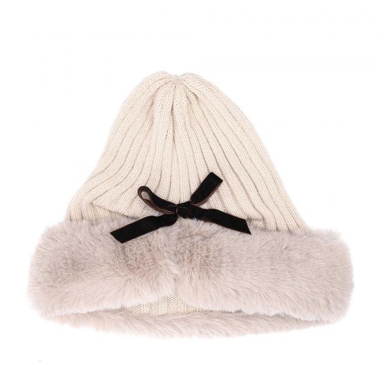 Women Outdoor Cold-Proof Thickening Artificial Rabbit Fur Knit Hat Tapered Beanie Cap