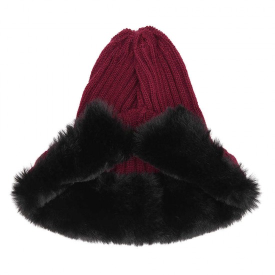 Women Outdoor Cold-Proof Thickening Artificial Rabbit Fur Knit Hat Tapered Beanie Cap