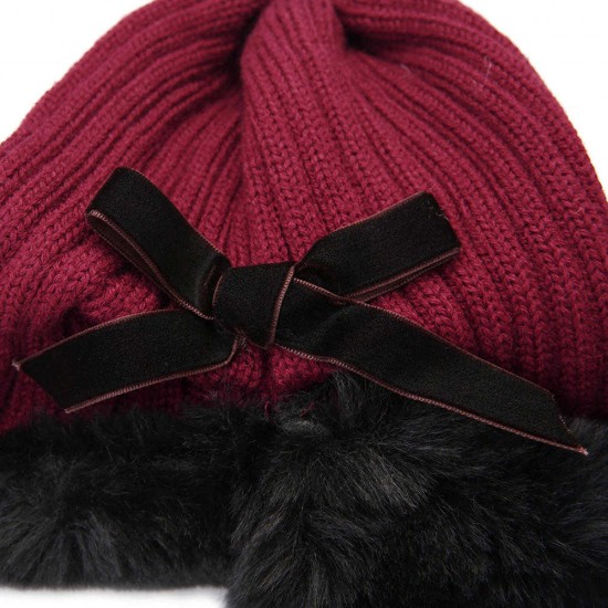 Women Outdoor Cold-Proof Thickening Artificial Rabbit Fur Knit Hat Tapered Beanie Cap