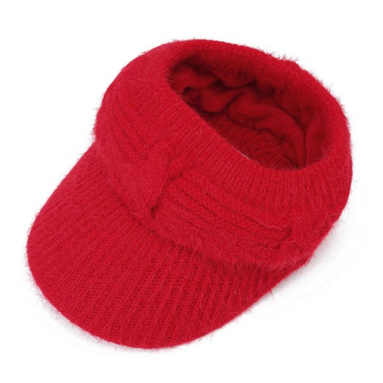 Women Outdoor Sport Fleece Lining Empty Top Knitted Hat Casual Warm Peaked Cap