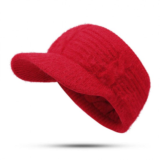 Women Outdoor Sport Fleece Lining Empty Top Knitted Hat Casual Warm Peaked Cap