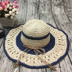 Women Outdoor Summer  Handmake Woven Sun Protection Wide Brimmed Floppy Hat Hollow Out Cap