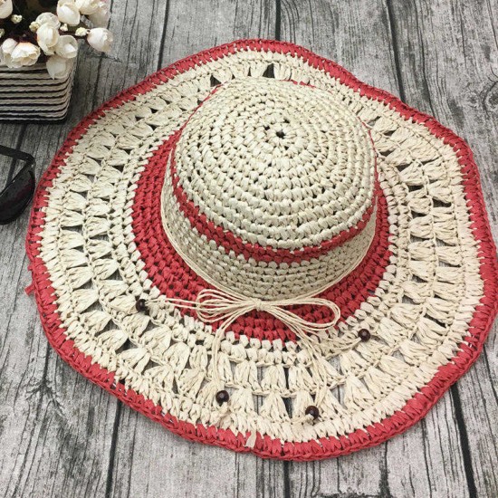 Women Outdoor Summer  Handmake Woven Sun Protection Wide Brimmed Floppy Hat Hollow Out Cap