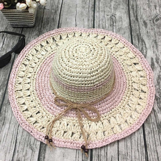 Women Outdoor Summer  Handmake Woven Sun Protection Wide Brimmed Floppy Hat Hollow Out Cap