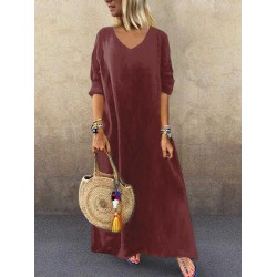 Women Oversized Vintage Loose Long Kaftan Plain Baggy Casual Full Maxi Dress