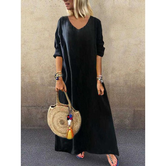 Women Oversized Vintage Loose Long Kaftan Plain Baggy Casual Full Maxi Dress