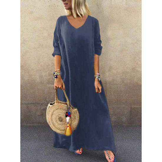 Women Oversized Vintage Loose Long Kaftan Plain Baggy Casual Full Maxi Dress