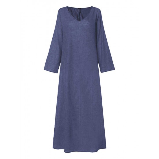 Women Oversized Vintage Loose Long Kaftan Plain Baggy Casual Full Maxi Dress