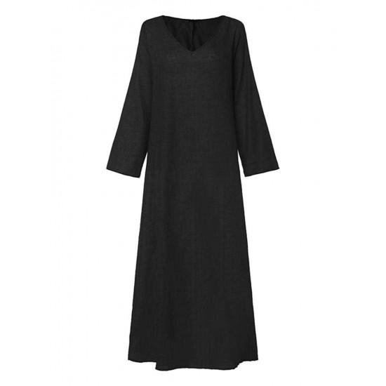 Women Oversized Vintage Loose Long Kaftan Plain Baggy Casual Full Maxi Dress