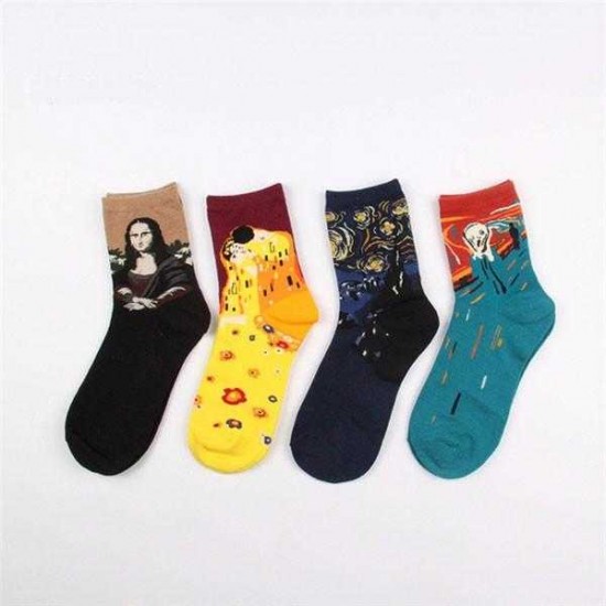 Women Painting Cotton Socks Funny Famous Retro Harajuku Street Personality Multicolors Socks