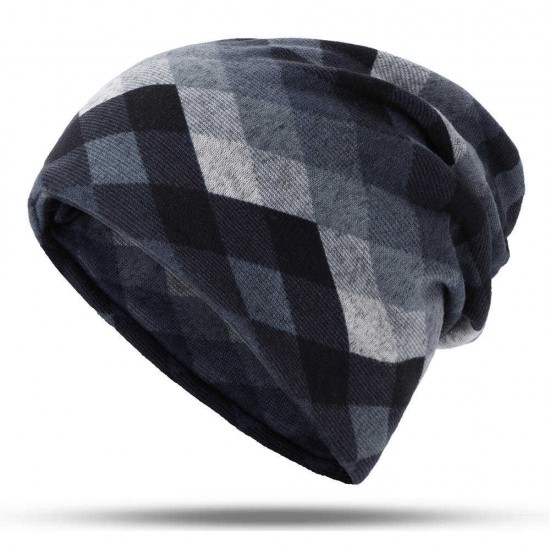 Women Plaid Slouchy Ponytail Beanie Caps Scarf Outdoor Messy High Bun Skullcap