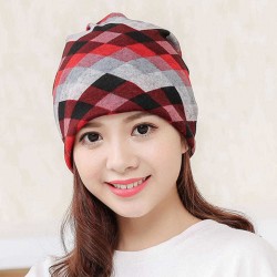 Women Plaid Slouchy Ponytail Beanie Caps Scarf Outdoor Messy High Bun Skullcap