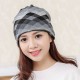 Women Plaid Slouchy Ponytail Beanie Caps Scarf Outdoor Messy High Bun Skullcap