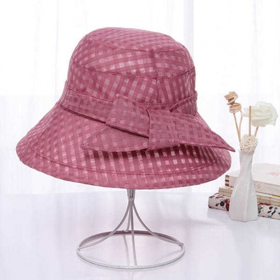 Women Plaid Wide Brimmed Sun Hat Packable Dress Beach Bucket Hats UV Resistence Sunbonnet