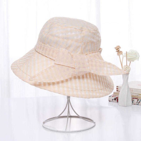 Women Plaid Wide Brimmed Sun Hat Packable Dress Beach Bucket Hats UV Resistence Sunbonnet