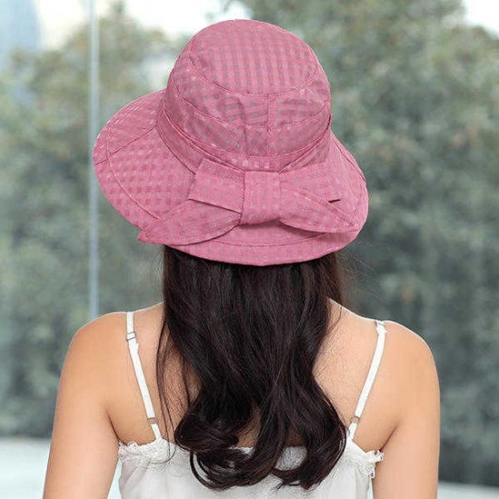 Women Plaid Wide Brimmed Sun Hat Packable Dress Beach Bucket Hats UV Resistence Sunbonnet