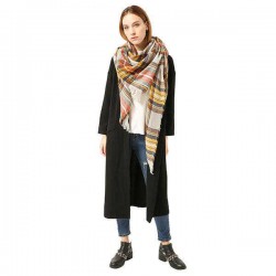 Women Plaid Winter Warm Tassels Scarf Soft Long Triangular Scarves Towals