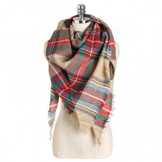 Women Plaid Winter Warm Tassels Scarf Soft Long Triangular Scarves Towals