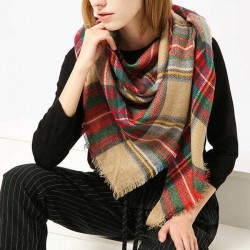 Women Plaid Winter Warm Tassels Scarf Soft Long Triangular Scarves Towals