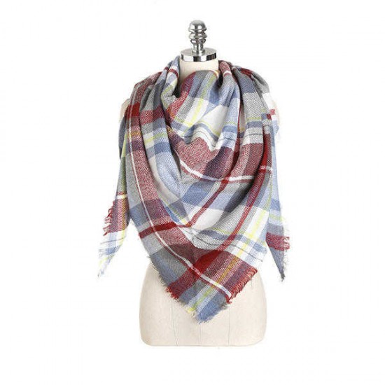 Women Plaid Winter Warm Tassels Scarf Soft Long Triangular Scarves Towals