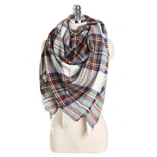 Women Plaid Winter Warm Tassels Scarf Soft Long Triangular Scarves Towals