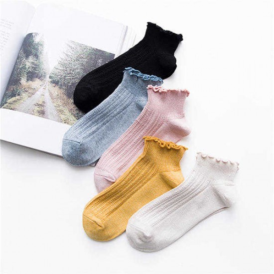 Women Plain Lace Ankle Socks Cotton Low Cut Boat Liner Sneaker Outdoor Slippers Socks