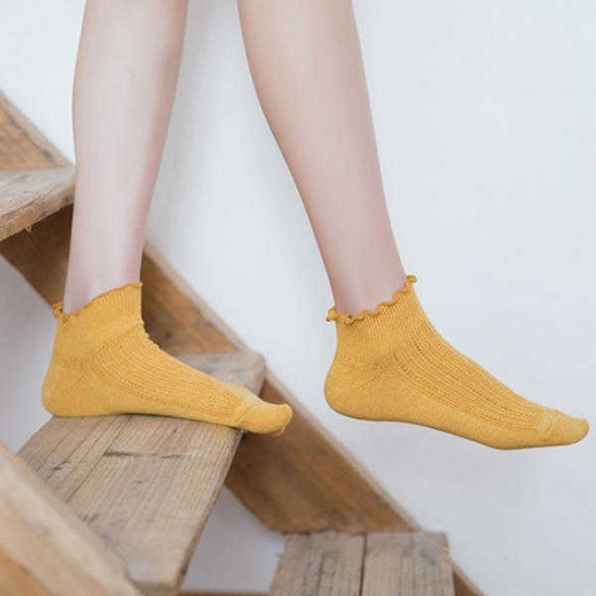 Women Plain Lace Ankle Socks Cotton Low Cut Boat Liner Sneaker Outdoor Slippers Socks