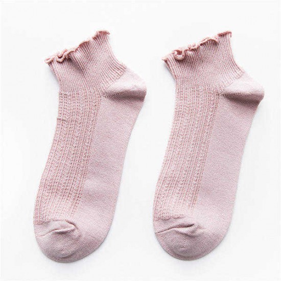 Women Plain Lace Ankle Socks Cotton Low Cut Boat Liner Sneaker Outdoor Slippers Socks