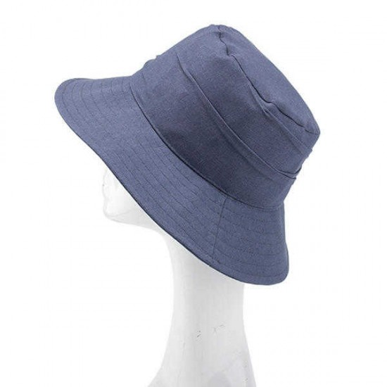 Women Plain Summer Stripe Breathable Dress Bucket Caps Outdoor Folding Sunshade Beach Hats