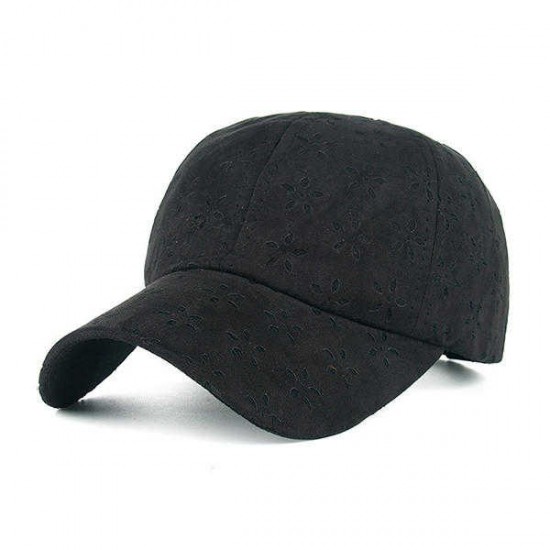 Women Plum Flower Hollow Suede Fabric Breathable Baseball Hats Casual Sport Visor Snapback Cap