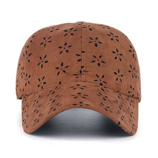 Women Plum Flower Hollow Suede Fabric Breathable Baseball Hats Casual Sport Visor Snapback Cap