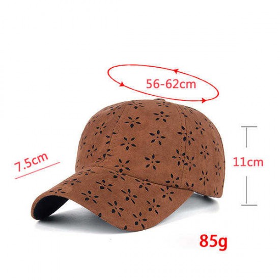 Women Plum Flower Hollow Suede Fabric Breathable Baseball Hats Casual Sport Visor Snapback Cap