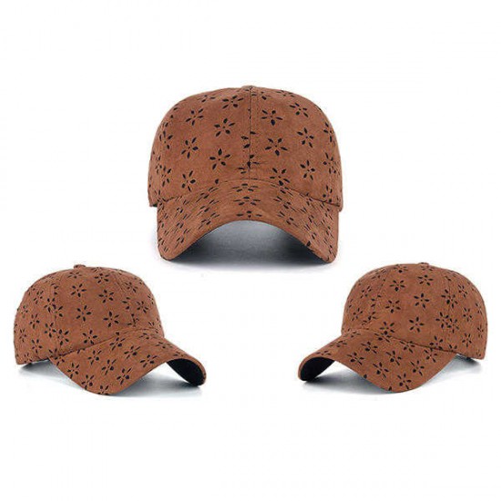 Women Plum Flower Hollow Suede Fabric Breathable Baseball Hats Casual Sport Visor Snapback Cap