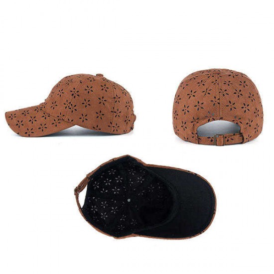 Women Plum Flower Hollow Suede Fabric Breathable Baseball Hats Casual Sport Visor Snapback Cap