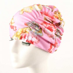 Women Plus Size Folding Pleated Cloth Flower Swimming Cap Ears Protection Cloth Bathing Cap