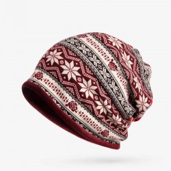 Women Plus Velvet Snowflake Print Multi-purpose Beanie Hats Scraf Outdoor Warm Cap Collar