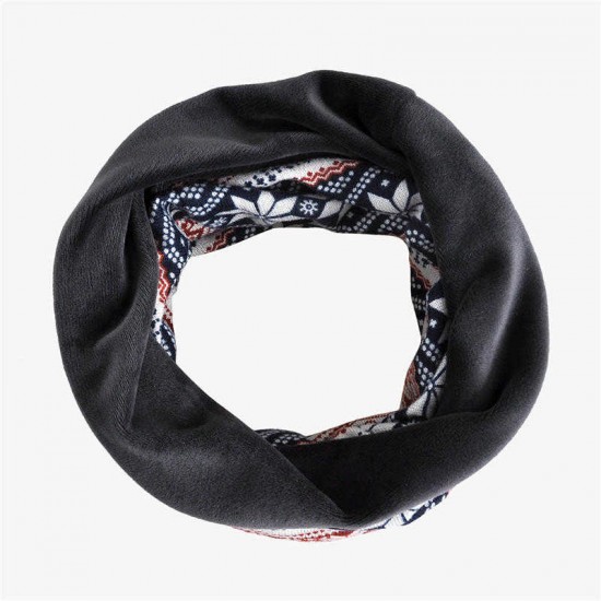 Women Plus Velvet Snowflake Print Multi-purpose Beanie Hats Scraf Outdoor Warm Cap Collar