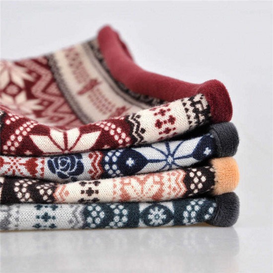 Women Plus Velvet Snowflake Print Multi-purpose Beanie Hats Scraf Outdoor Warm Cap Collar