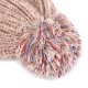 Women Plush Lining Wool Ball Knitting Mix-color Hat Winter Warm Ski Braided Crochet Beanie Cap