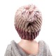 Women Plush Lining Wool Ball Knitting Mix-color Hat Winter Warm Ski Braided Crochet Beanie Cap